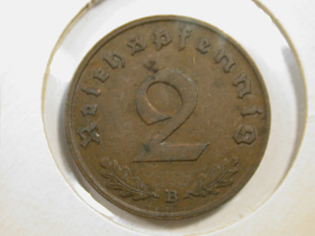  E04  3. Reich  2 Pfennig  1938 B in ss-vz  Originalbilder   