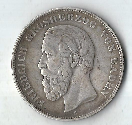  5 Mark Baden Friedrich 1875 in ss J.27 Goldankauf Koblenz Frank MAurer B899   
