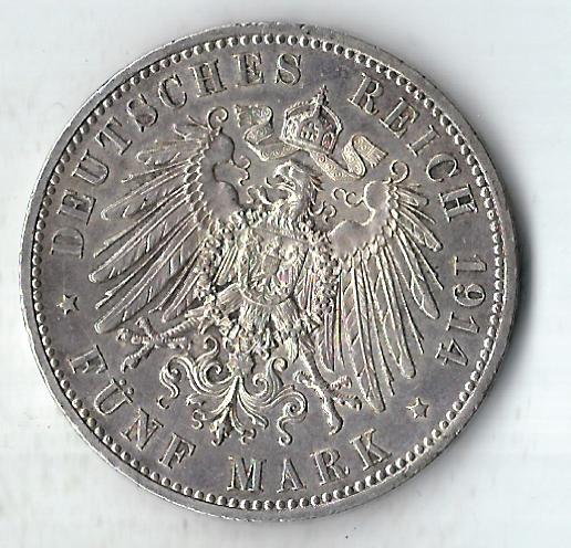  5 Mark Preussen Wihelm II in Uniform 1914 vz-st J114 Goldankauf Koblenz Frank Maurer C56   