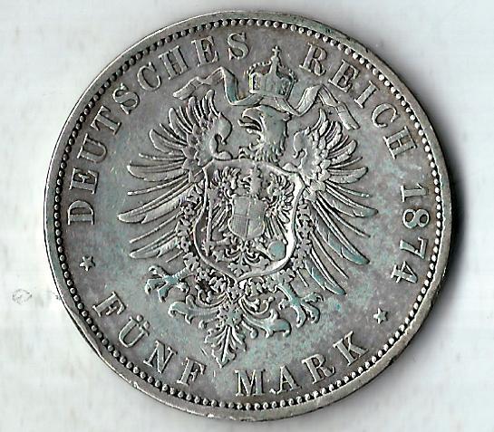  5 Mark Preussen Wihelm I 1874 A in ss J97 Goldankauf Koblenz Frank Maurer C78   