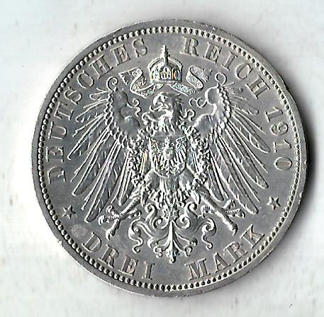  3 Mark Sachsen Weimar 1910 in st J162 Goldankauf Koblenz Frank Maurer C112   
