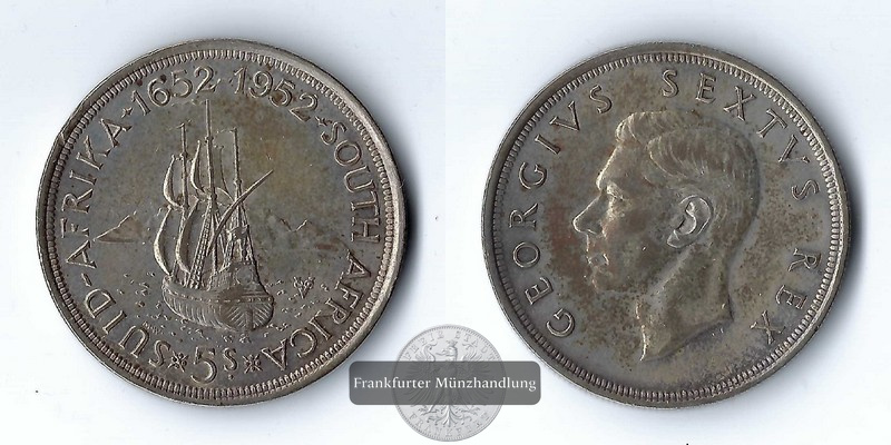  Süd Afrika,  5 Shillings  1952    Schooner in harbor    FM-Frankfurt    Feinsilber: 14,14g   