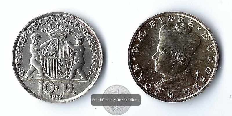  Andorra,  10 Dinar 1984 Joan Martí i Alanis FM-Frankfurt  Feinsilber: 7,2g   