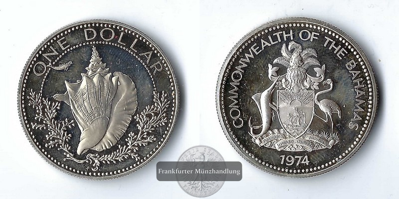  Bahamas,  1 Dollar  1974 Silver Proof Issue FM-Frankfurt  Feinsilber: 14,51g   