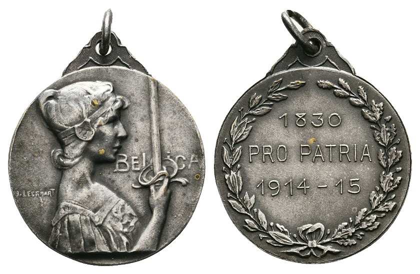  Linnartz JUGENDSTIL, Belgien, Versilb. tragb. Bronze- Ehrenmed 1914/15, 26 mm, vz +   