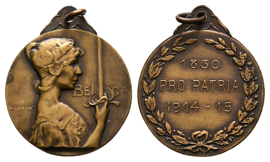  Linnartz JUGENDSTIL, Belgien, Tragb. Bronze- Ehrenmed 1914/15, 26 mm, f.st   