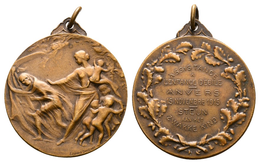  Linnartz Jugendstil Antwerpen tragbare Bronzemed. 1915,Jugendhilfe, 31 mm, f.st   