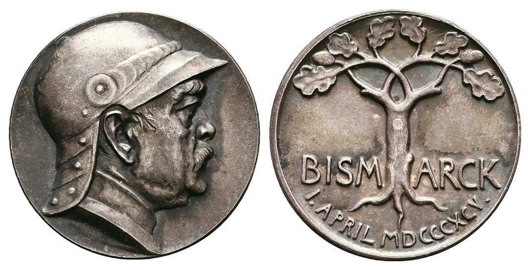  Linnartz Bismarck, Silbermedaille 1895, zum 8o. Geburtstag, Bennert 146, 17,6 Gr., 38 mm, fast st   