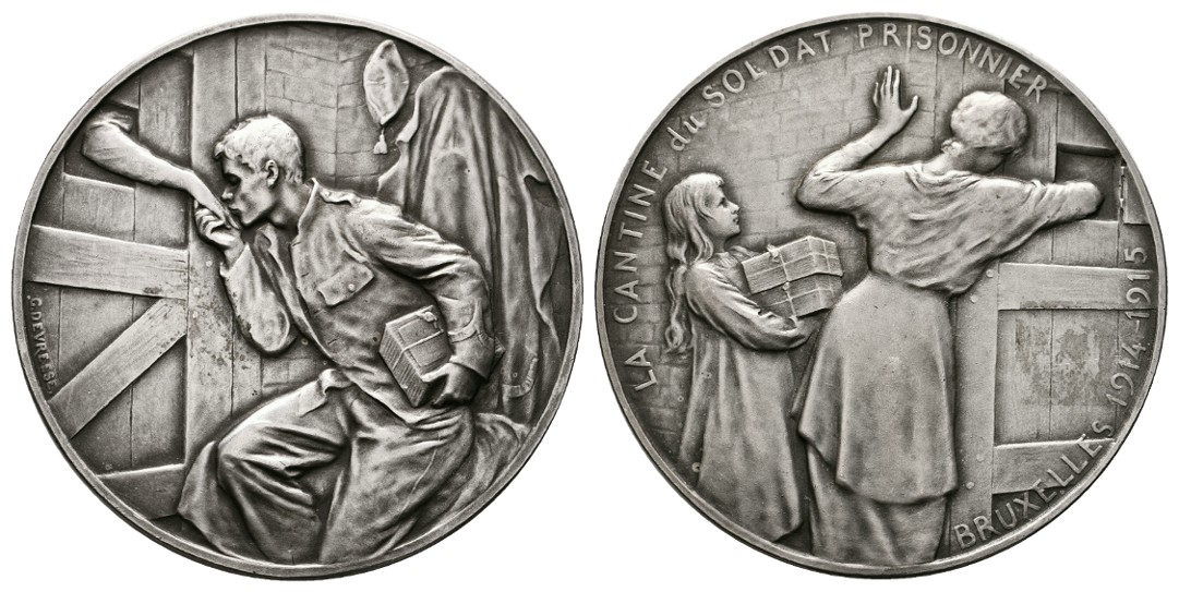 Linnartz 1. Weltkrieg, Brüssel, Versilb.Bronzemedaille 1915, Versorgung Kriegsgefangener, 55 mm,v/st   