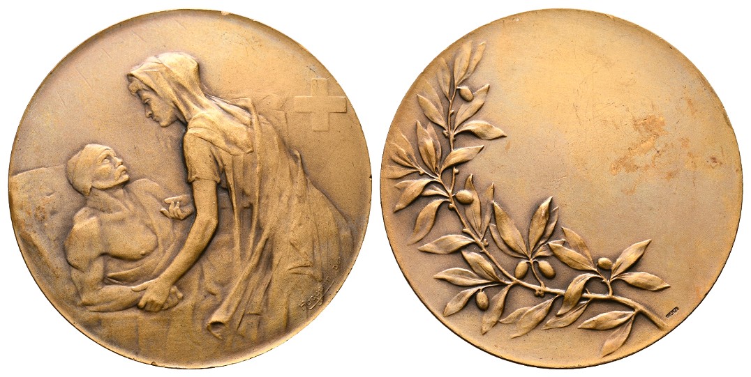  Linnartz 1. Weltkrieg, BELGIEN, Bronzemedaille, Rotes Kreuz-Verwundetenfürsorge ,50 mm, 56 Gr., vz   