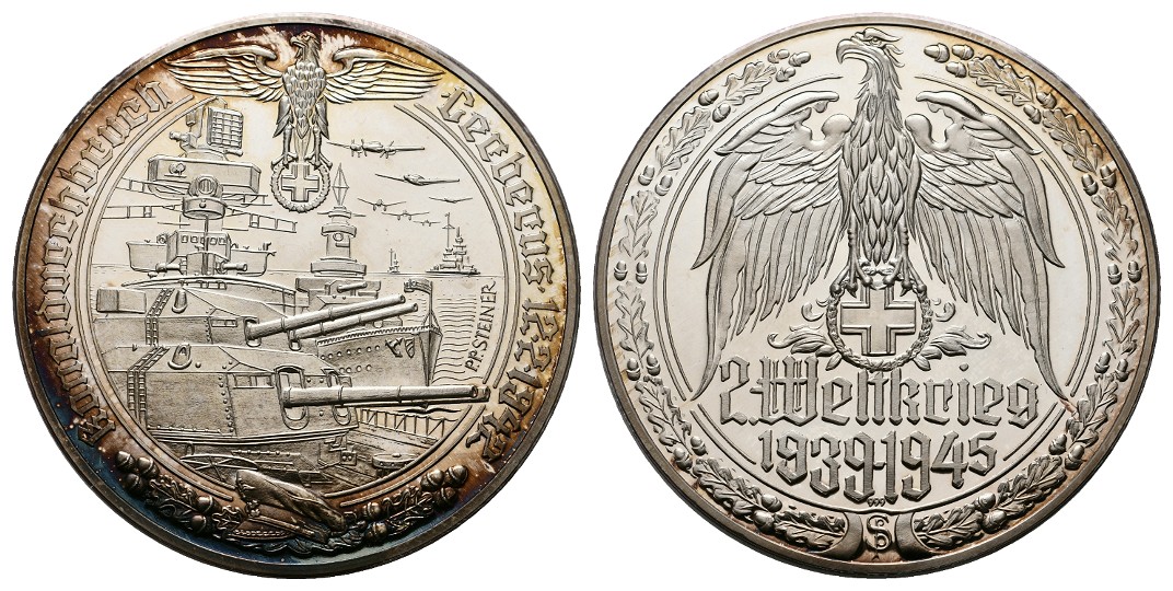  Linnartz 2. Weltkrieg Silbermedaille (Steiner),KANALDURCHBRUCH CERBERUS, 34,7/fein, 50mm, PP   