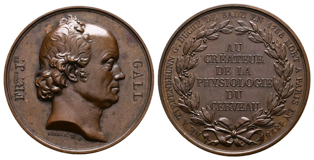  Linnartz Medicina in Numis Bronzemedaille 1828, Franz Jos. Gall, Arzt Wien u. Paris, 46 mm, vz   
