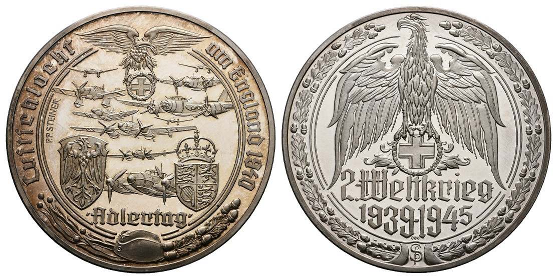  Linnartz 2. Weltkrieg Silbermedaille, Luftschlacht um England, 35,3/fein, 50 mm, PP   
