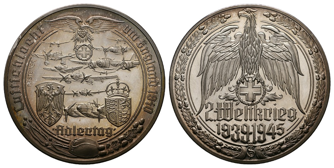  Linnartz 2. Weltkrieg Silbermedaille, Luftschlacht um England, 34,8/fein, 50 mm, PP   