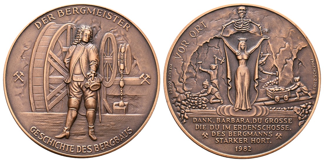  Linnartz Bergbau Bronzemedaille 1982 (Scheppat & Godec) Jahresmedaille Grafschafter Münzfreunde vz+   