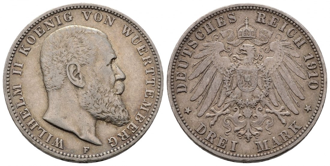 PEUS 4516 Kaiserreich - Württemberg Wilhelm II. (1891 - 1918) 3 Mark 1910 F Sehr schön