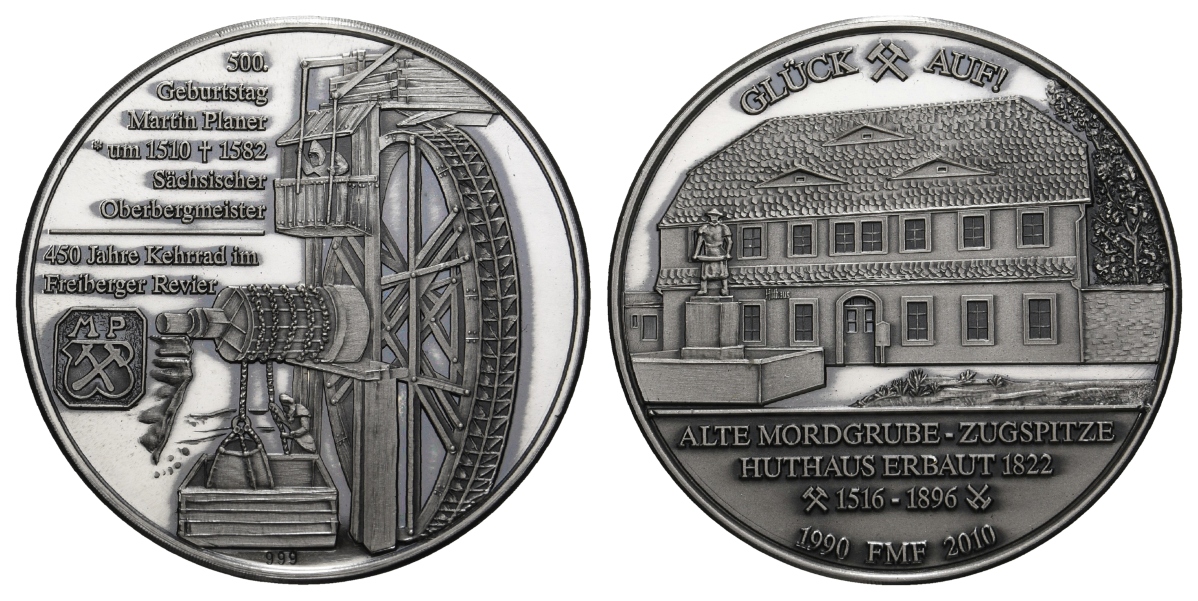  Freiberg, Bergbau-Medaille 2010; 999 AG, 31,1 g, Ø 40,0 mm, patiniert   