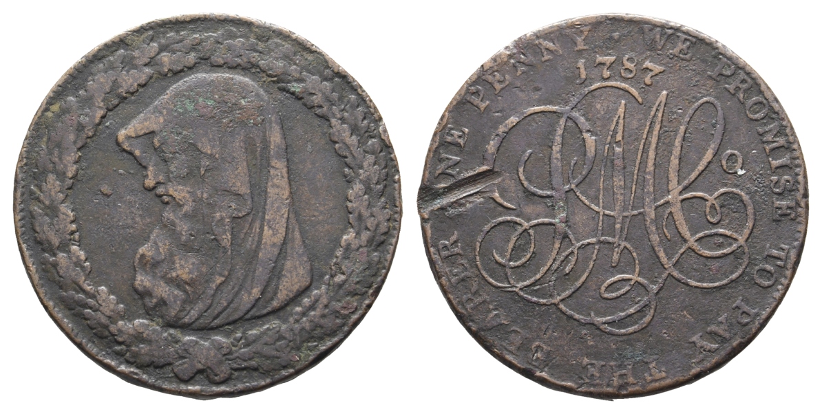  Großbritannien, Cu Token 1787; mit Randschrift, 26,03 g, Ø 33,5 mm   