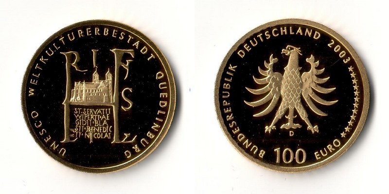 BRD  100 Euro MM-Frankfurt  Feingold: 15,5g UNESCO Weltkulturerbe - Quedlinburg 2003 D 