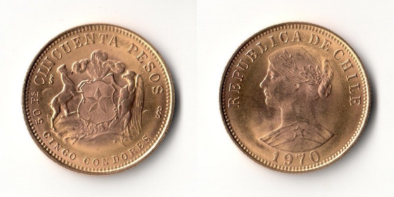 Chile MM-Frankfurt Feingold: 9,15g 50 Pesos 1970 
