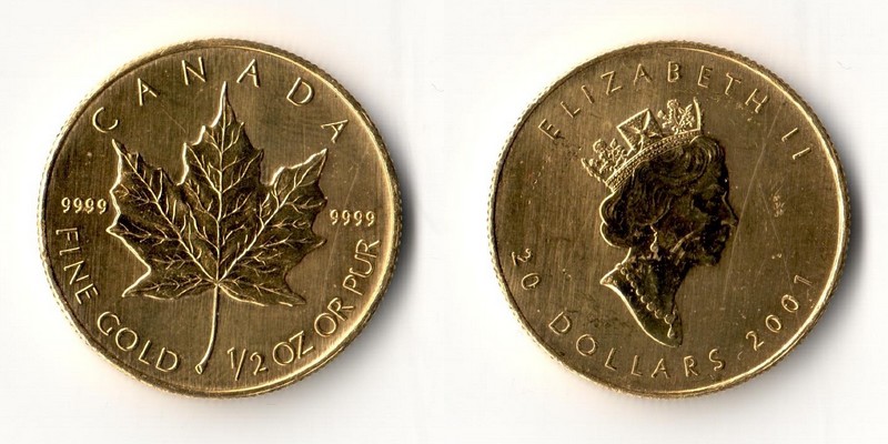 Kanada  20 Dollar MM-Frankfurt Feingold: 15,5g Ahornblatt 2001 
