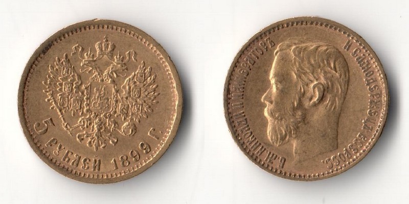 Russland  5 Rubel MM Frankfurt Feingold: 3,87g Zar Nikolaus II. 1894-1917 1899 