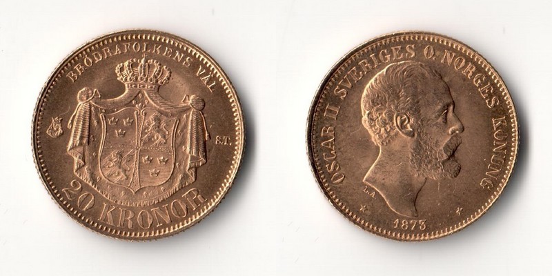 Schweden, Oscar II (1872-1907) MM-Frankfurt Feingold: 8,06g 20 Kronen 1873 