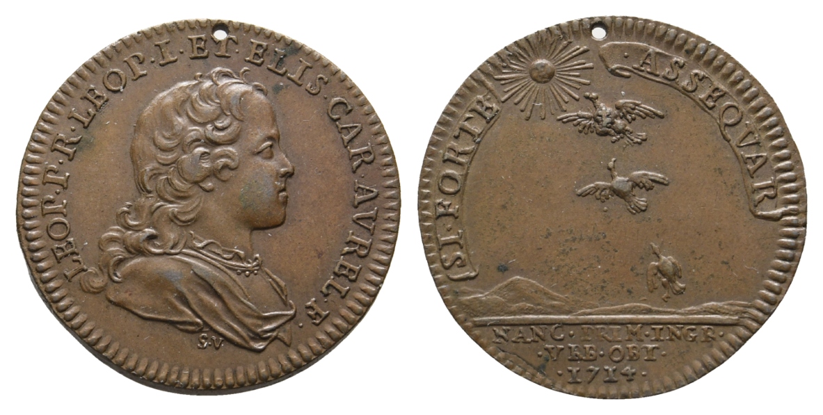  Lorraine, Medaille 1714, gelocht; Bronze, 7,09 g, Ø 27 mm   