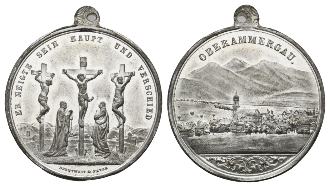  Oberammergau, Medaille o.J., tragbar; Zinn, 17,03 g, Ø 37 mm   