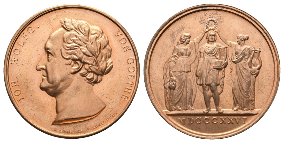  Goethe, Medaille (1826); moderne Nachbildung; Kupfer, 47,6 g, Ø 43 mm   