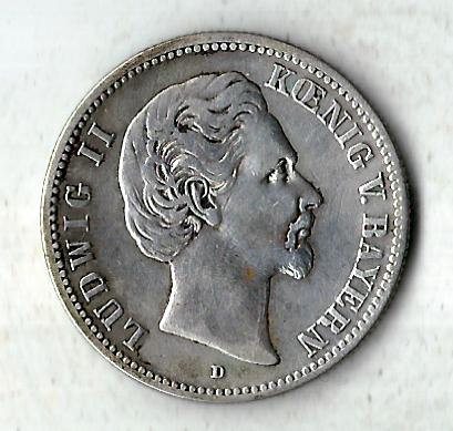  2 Mark Bayern Ludwig II 1876 D in ss- J45 Goldankauf Koblenz Frank Maurer C468   