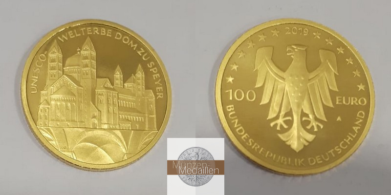 BRD  100 Euro    UNESCO Welterbe MM-Frankfurt  Feingold: 15,55g Dom zu Speyer 2019 A 