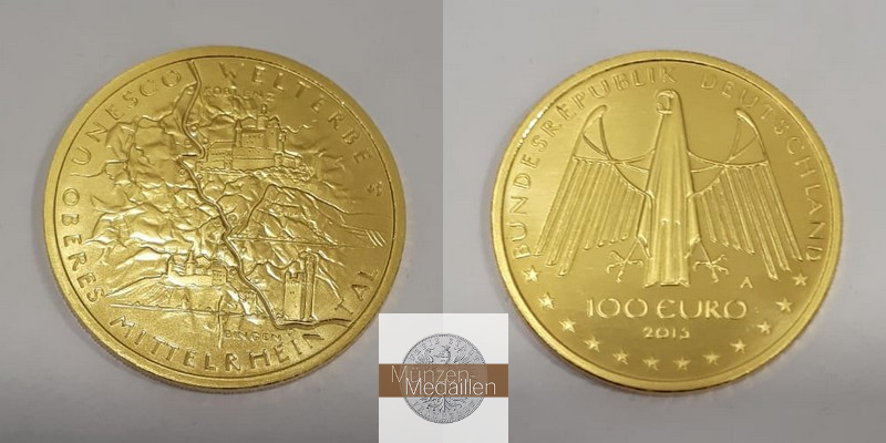 BRD MM-Frankfurt  Feingewicht: 15,55g Gold 100 EUR (Oberes Mittelrhein Tal) 2015 A stempelglanz