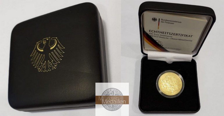 BRD MM-Frankfurt  Feingewicht: 15,55g Gold 100 EUR (Oberes Mittelrhein Tal) 2015 A stempelglanz