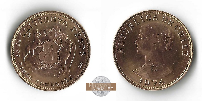 Chile MM-Frankfurt Feingold: 9,15g 50 Pesos 1974 