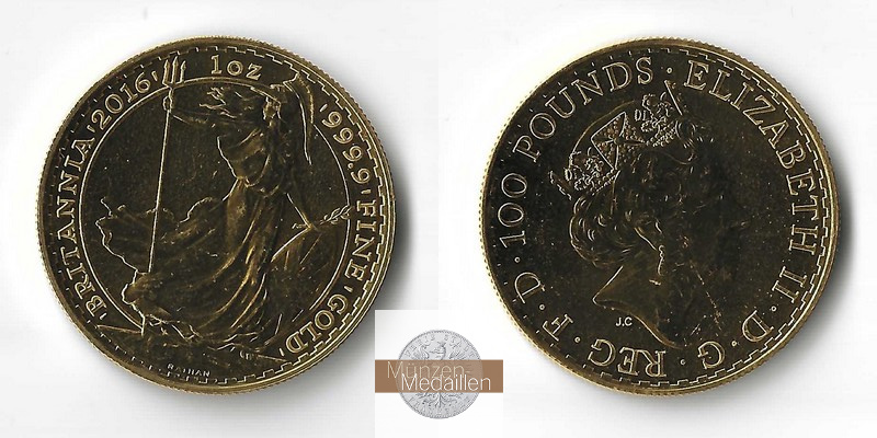 Grossbritannien MM-Frankfurt Feingewicht: 31,1g Gold 100 Pounds (1oz Britannia) 2016 