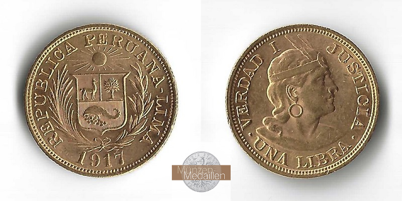 Peru MM-Frankfurt Feingold: 7,32g 1 Libra 1917 ss
