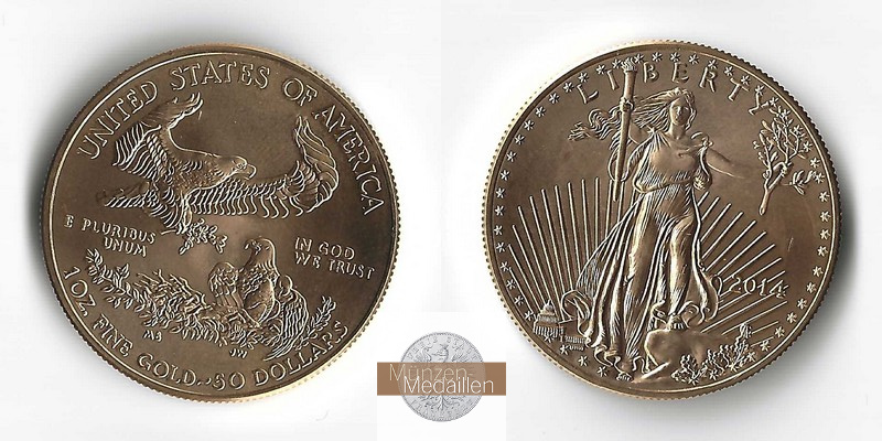 USA  50 Dollar MM-Frankfurt Feingold: 31,1g American Eagle 2014 