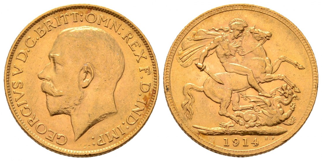 PEUS 4532 Großbritannien 7,32 g Feingold. Georg V. (1910 - 1936) Sovereign GOLD 1914 Kl. Kratzer, fast Vorzüglich