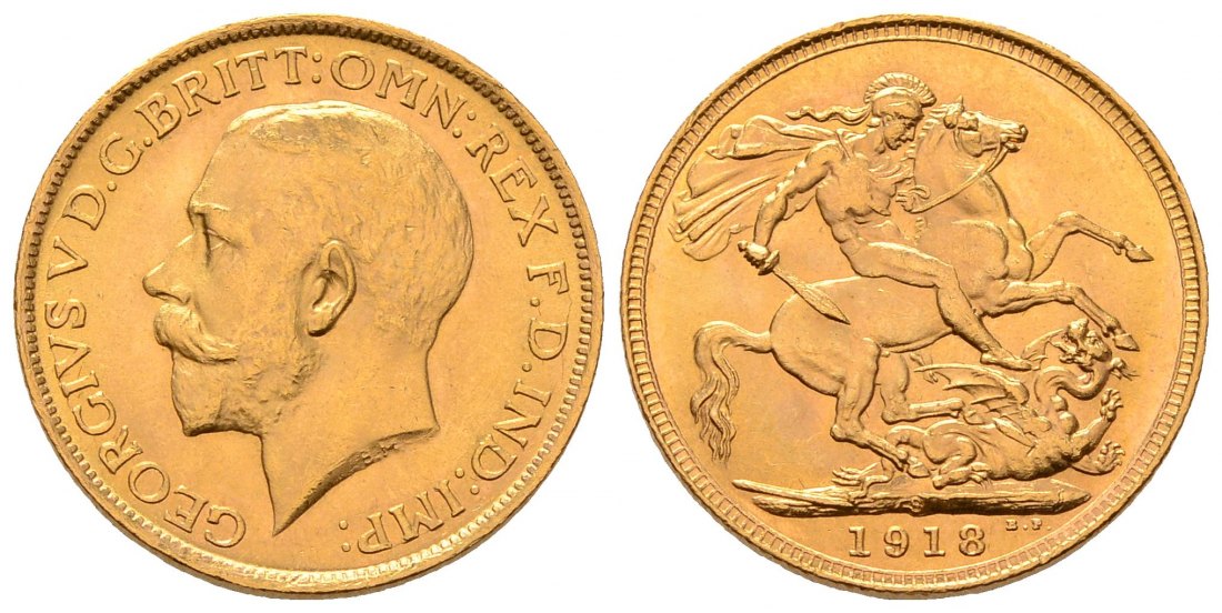 PEUS 4533 Großbritannien / Australien 7,32 g Feingold. George V. (1910 - 1936) Sovereign GOLD 1918 S Sydney Kl. Kratzer, Vorzüglich +