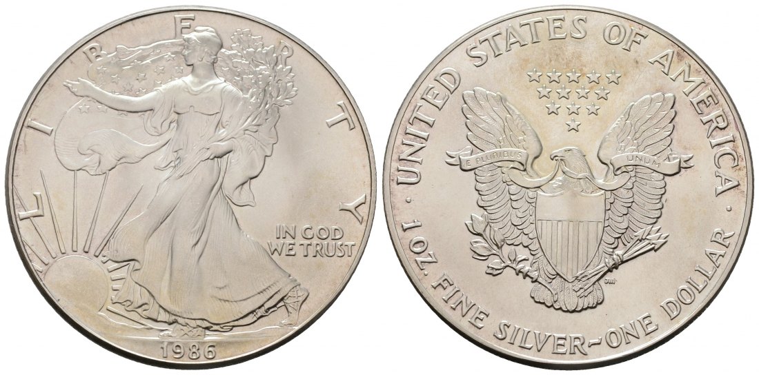 PEUS 4536 USA 31,1 g Feinsilber. American Eagle Dollar SILBER Unze 1986 Stempelglanz