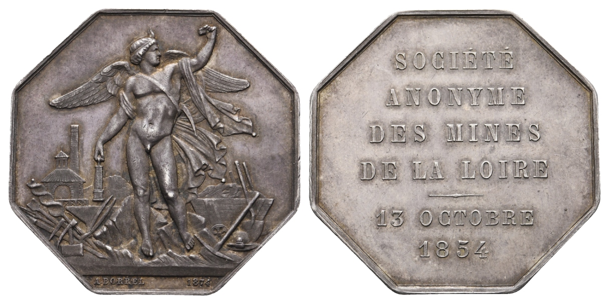  Frankreich; Bergbaumedaille 1854, Silber, 38,33 g, Ø 37,8 mm   