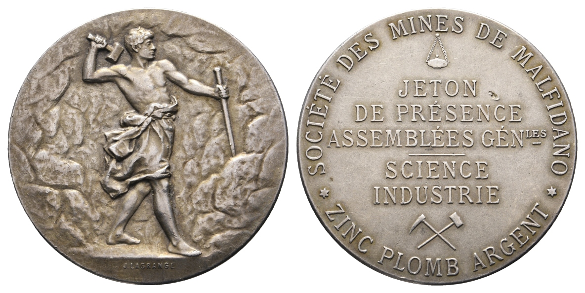  Frankreich; Bergbaumedaille o.J., Silber, 38,48 g, Ø 41,4 mm   
