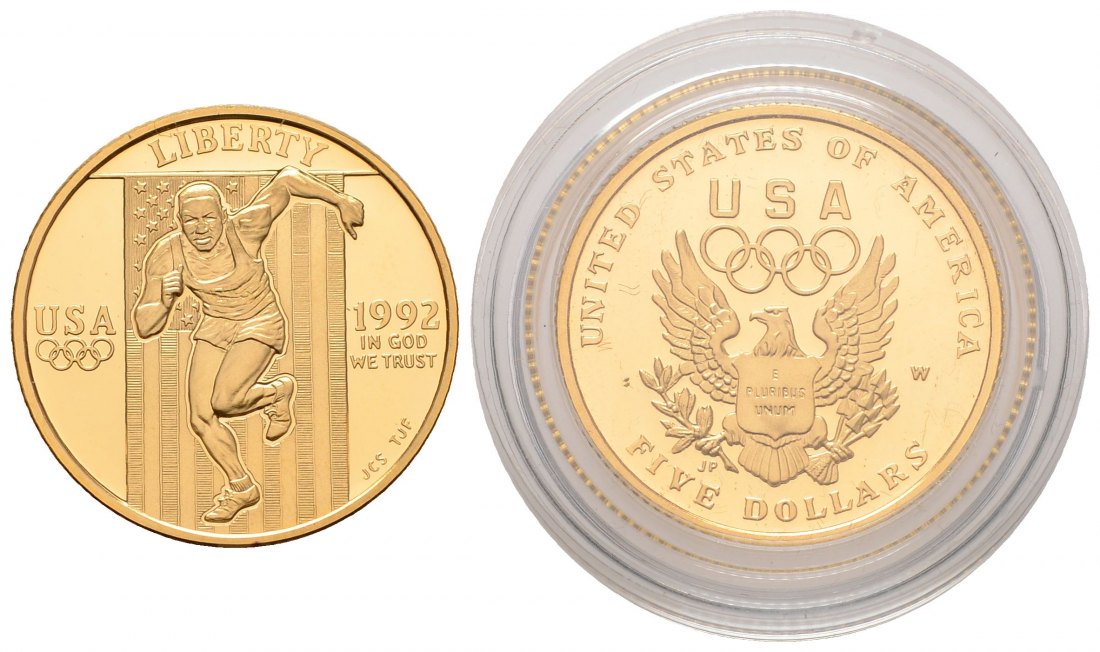 PEUS 4543 USA 7,52 g Feingold. Olympiade - Sprinter 5 Dollars GOLD 1992 W Proof (Kapsel)