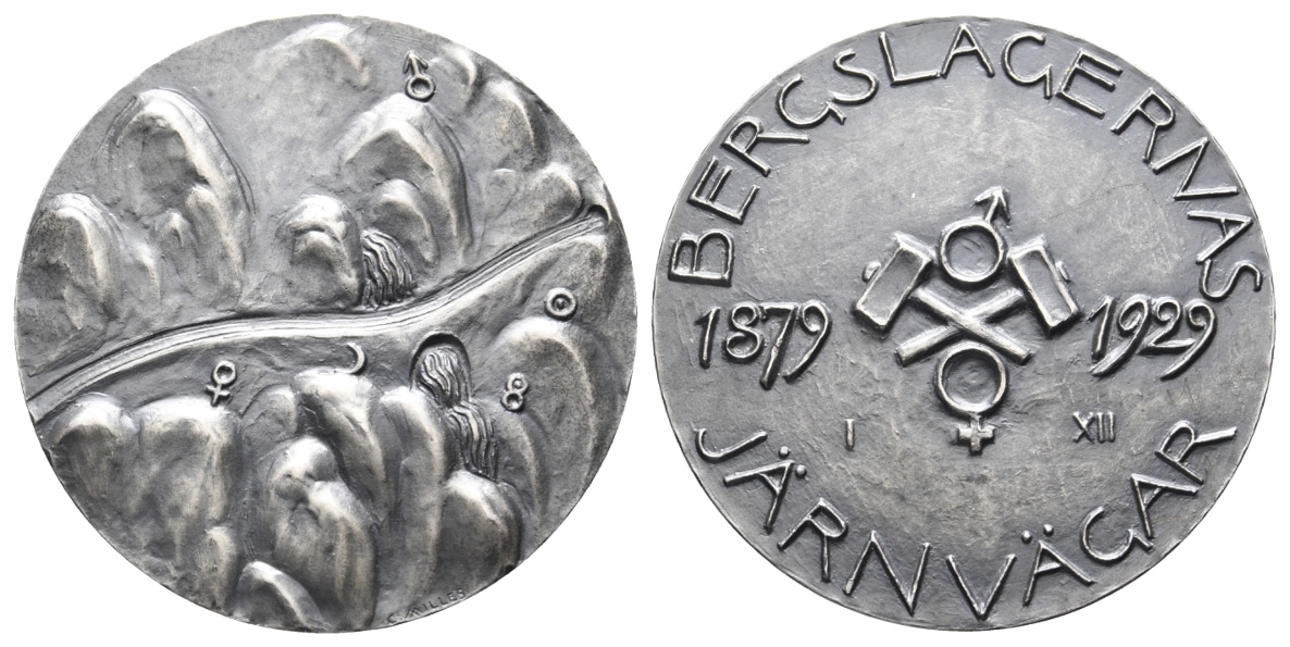  Schweden; Medaille 1929, Silber, 50 Jahre Bergbahn, 60,81 g, Ø 49,8 mm   