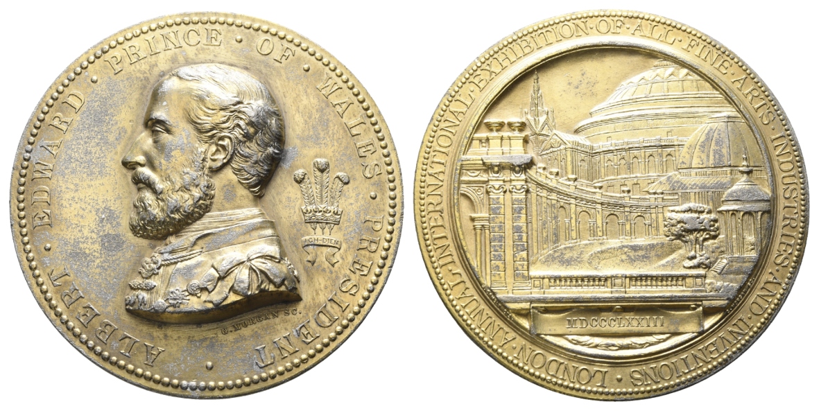  England; Medaille 1873, Zink vergoldet, 150,05 g, Ø 74,9 mm   