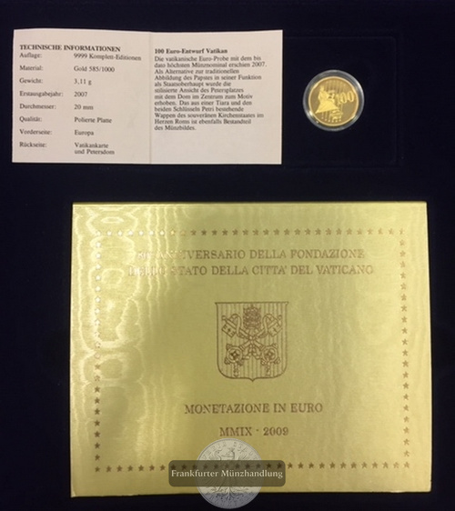  Vatican MMIX-2009 Euro-Kursmünzensatz 2009 mit Goldmedaille  FM-Frankfurt Feingold:1,8g   