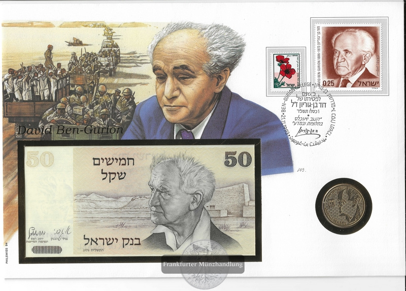  Numisnotenbrief - Israel David Ben-Gurion 50 Shekels & 50 Sheqalim  FM-Frankfurt   
