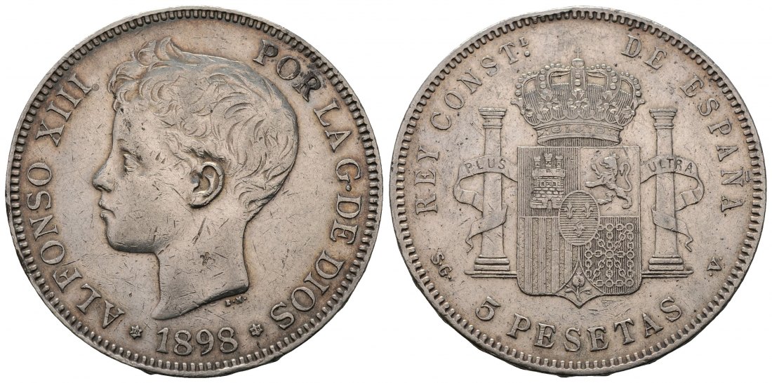 PEUS 4551 Spanien 22,5 g Feinsilber. Alfonso XIII. (1886 - 1931) 5 Pesetas 1898 (1898) SG-V Sehr schön