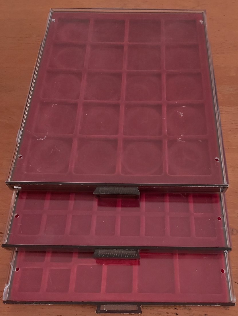  Lindner Münzboxen 3 Schubladen verschiedene Einteilungen, gebraucht   
